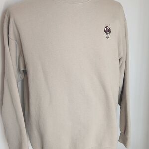 Bowery Supply Co Beige Sweater with Embroidered Mushroom Detail